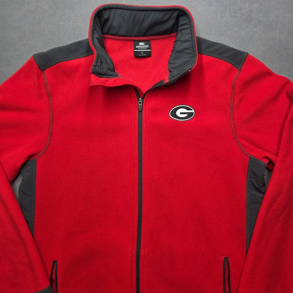 Colosseum Georgia Bulldogs Fleece Jacket Mens Large Red Gray Full Zip NCAA